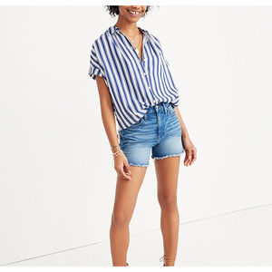 Women XS Madewell J1129 Central Shirt Shea Stripe Blue White Button Blouse top